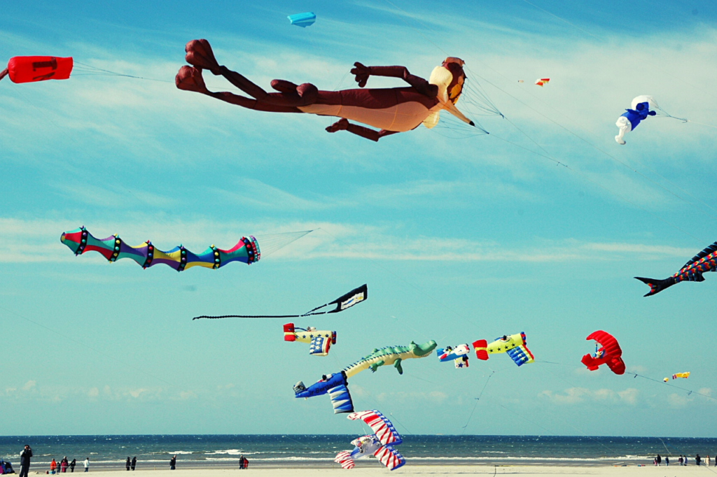 The kites at the Kite Beach, Jumeirah, Dubai.